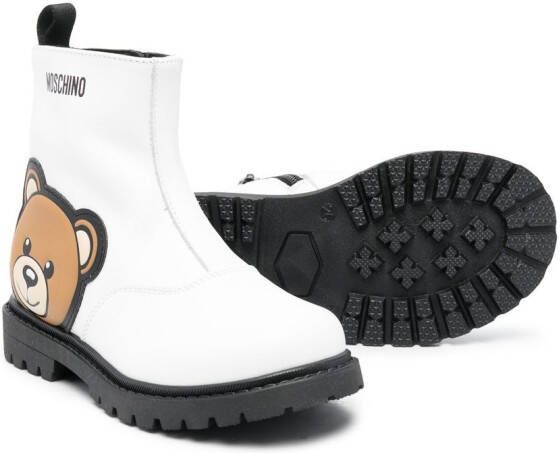 Moschino Kids logo-print leather boots White