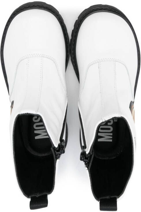 Moschino Kids logo-print leather boots White