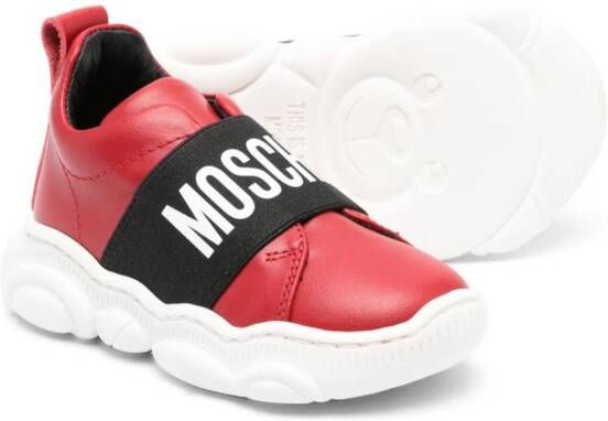 Moschino Kids logo-print leather sneakers Red