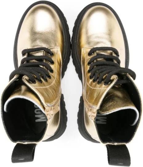 Moschino Kids logo-print metallic leather boots Gold