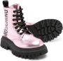 Moschino Kids logo-print metallic leather boots Pink - Thumbnail 2