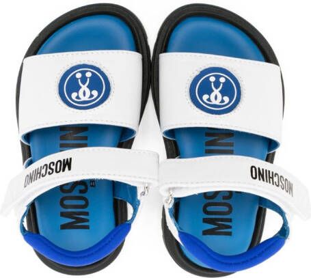 Moschino Kids logo-print open-toe leather sandals Blue