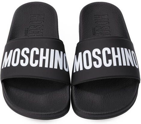 Moschino Kids logo print slides Black