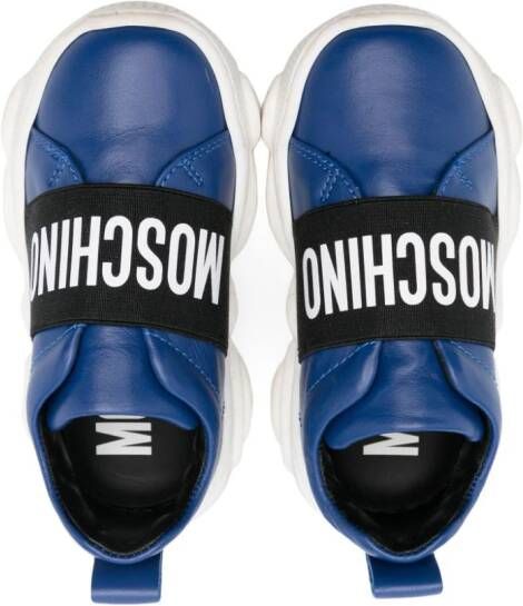 Moschino Kids logo-print strap leather sneakers Blue