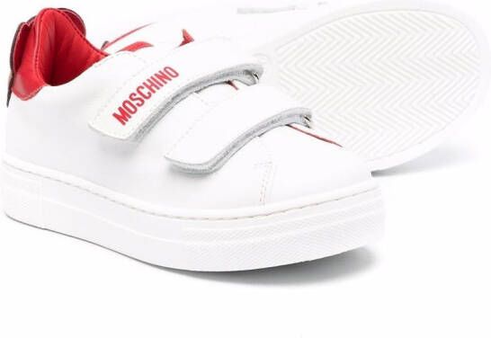 Moschino Kids logo-print touch-strap leather sneakers White