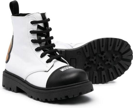 Moschino Kids logo-print two-tone boots White