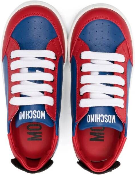 Moschino Kids logo-print two-tone leather sneakers Blue