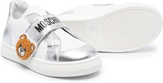 Moschino Kids metallic logo-print touch-strap sneakers White