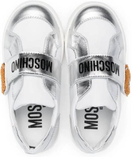 Moschino Kids metallic logo-print touch-strap sneakers White