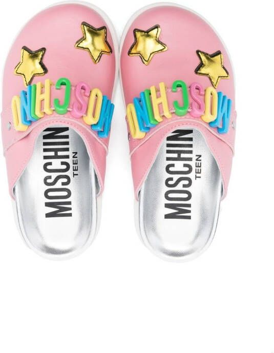 Moschino Kids multicolour-logo slippers Pink