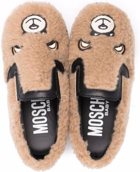 Moschino Kids signature teddy shearling slippers Neutrals