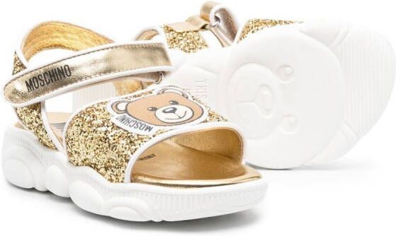 Moschino Kids Teddy Bear & Bee glitter sandals Gold