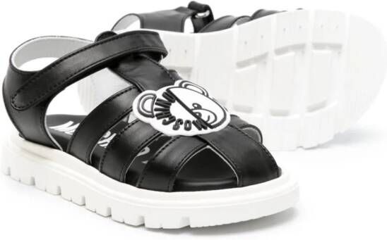 Moschino Kids Teddy Bear-appliqué leather sandals Black