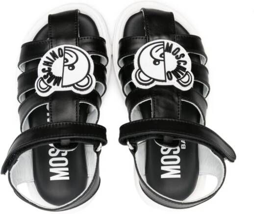 Moschino Kids Teddy Bear-appliqué leather sandals Black