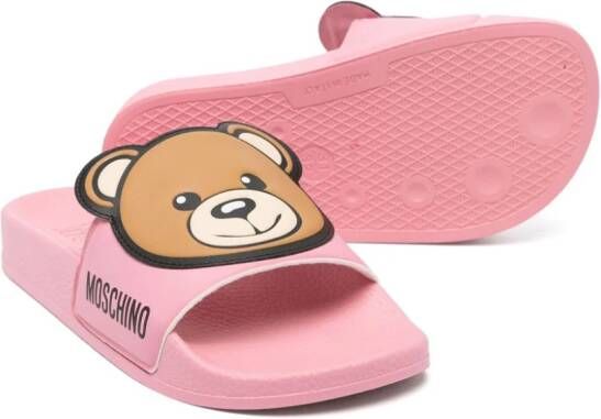 Moschino Kids Teddy Bear-appliqué slides Pink