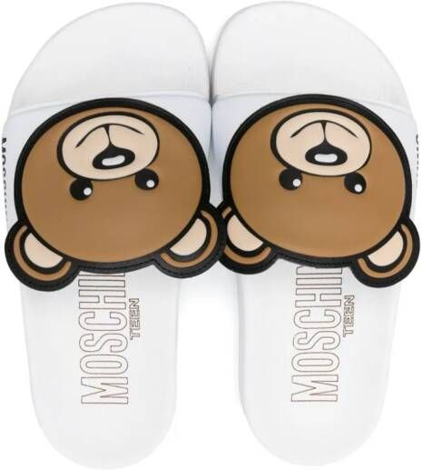 Moschino Kids Teddy Bear appliqué slides White