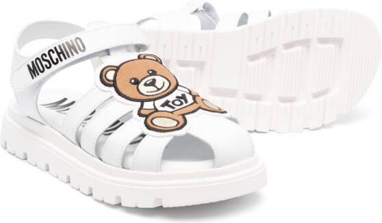 Moschino Kids Teddy bear leather caged sandals White