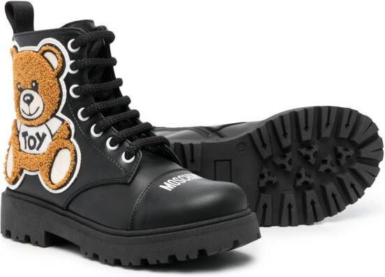 Moschino Kids teddy bear logo-print ankle boots Black