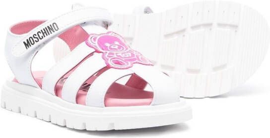 Moschino Kids Teddy Bear-patch caged sandals White