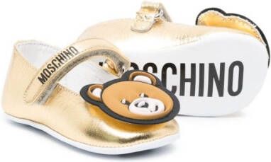 Moschino Kids Teddy Bear-patch metallic ballerina shoes Gold