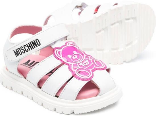 Moschino Kids teddy bear-patch sandals White