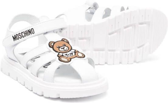 Moschino Kids Teddy bear touch-strap leather sandals White