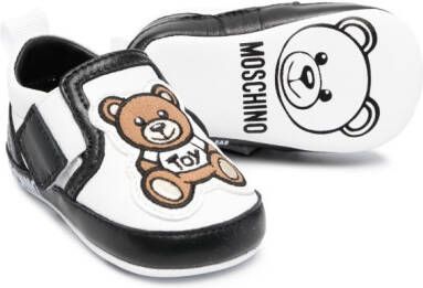 Moschino Kids Teddy bear touch-strap leather sneakers White