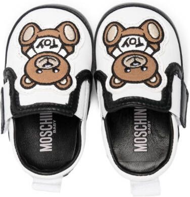 Moschino Kids Teddy bear touch-strap leather sneakers White