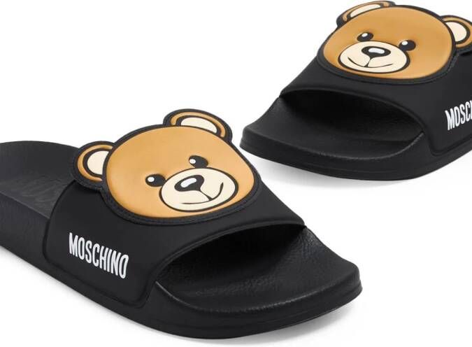 Moschino Kids Teddy logo-print slides Black