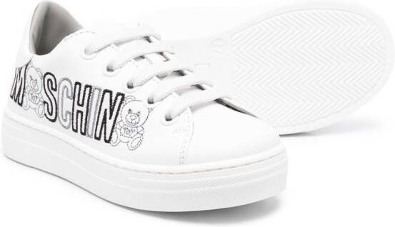 Moschino Kids teddy logo-stitch sneakers White