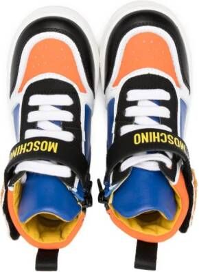 Moschino Kids Teddy-patch colour-block high-top sneakers Black