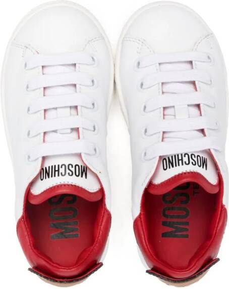 Moschino Kids Teddy-patch contrast-trim leather sneakers White