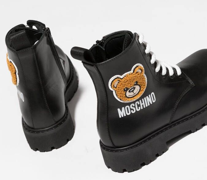Moschino Kids Teddy patch lace-up boots Black