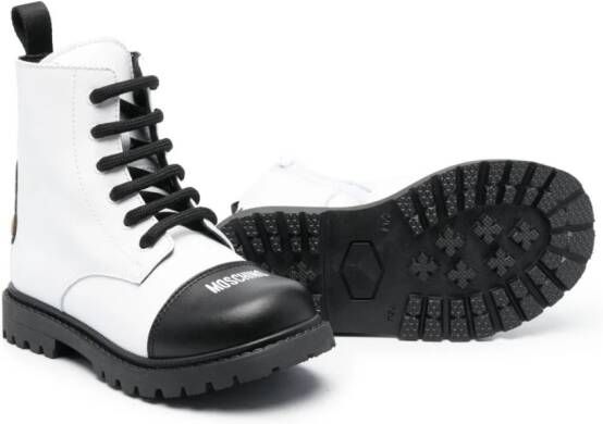Moschino Kids Teddy-patch leather combat boots Black