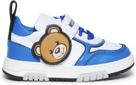 Moschino Kids Teddy-patch leather sneakers Blue
