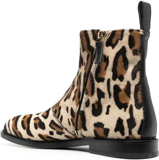Moschino leopard-print leather boots Brown