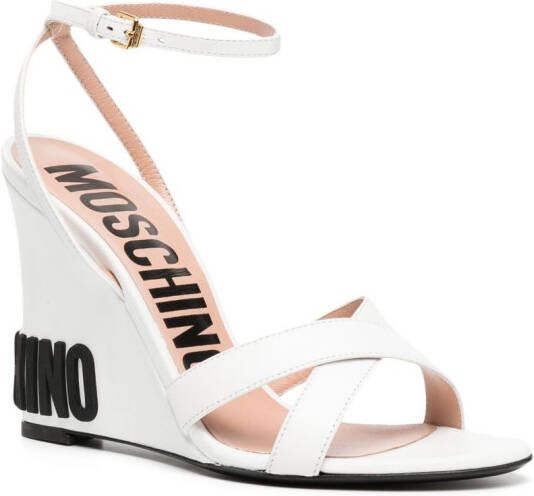 Moschino logo 90mm wedge-heel sandals White