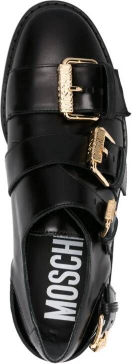 Moschino logo-buckle leather monk shoes Black