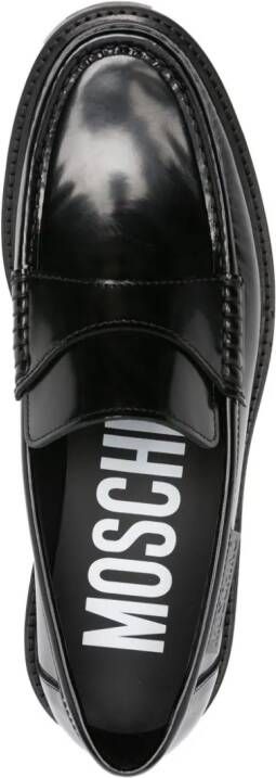 Moschino logo-debossed leather loafers Black