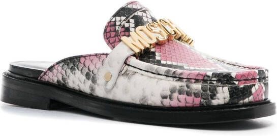 Moschino logo-detail snakeskin-effect loafers White