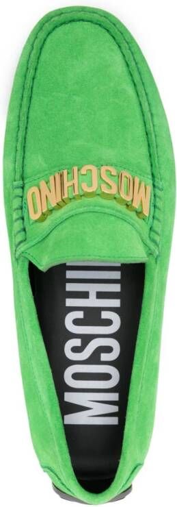 Moschino logo-embellished suede loafers Green
