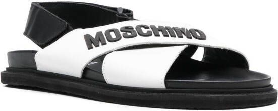 Moschino logo-embossed criss-cross sandals White