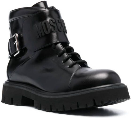 Moschino logo-embossed lace-up leather boots Black