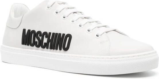 Moschino logo-embossed lace-up leather sneakers Grey