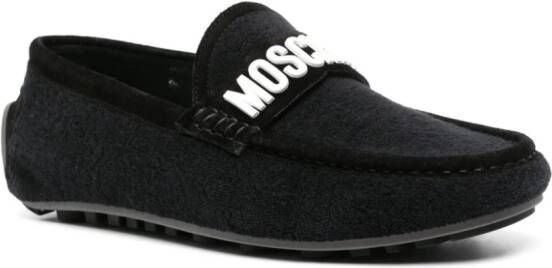 Moschino logo-embossed short-pile loafers Black