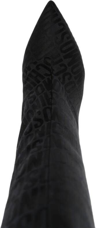 Moschino logo-jacquard 75mm satin knee-boots Black