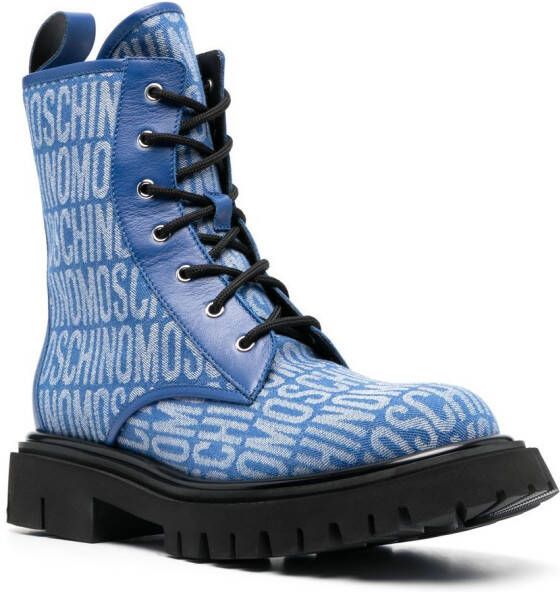 Moschino logo-jacquard lace-up ankle boots Blue