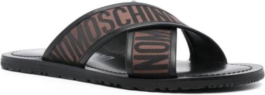 Moschino logo-jacquard leather slides Brown