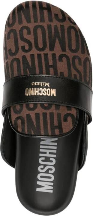 Moschino logo-jacquard leather-trim slippers Brown