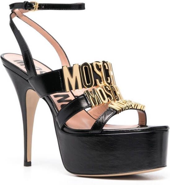 Moschino logo leather platform sandals Black